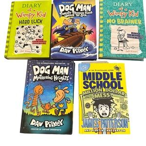Diary of a Wimpy Kid and Dog Man Book Set Lot of 5 hard cover books youth